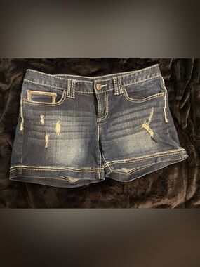 Maurices Dark Blue Distressed Denim Shorts